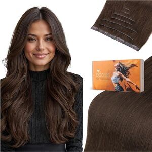 Doores Chocolate Brown Remy Human Hair Seamless 18 Inch Clip In Hair Extensions